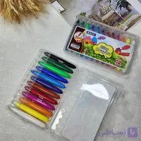 مداد شمعی پیچی 12 رنگ آبرنگی با قلمو