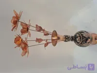 گلدان مسی الماس تراش شده ب همراه ۵شاخه گل مسی