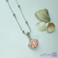 گردنبند لاکت صدف دریایی صورتی استیل با زنجیر