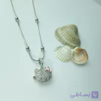 گردنبند لاکت هلو کیتی فول نگین استیل با زنجیر توپی