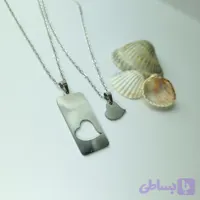 گردنبند ست دوستی قلب مستطیلی نقره ای استیل - فیانا شاپ