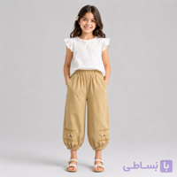 شلوار سمبادی دخترانه کرم شنی گلدوزی گل