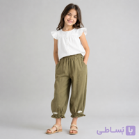 شلوار سمبادی دخترانه زیتونی با گلدوزی گل