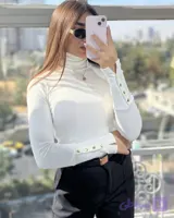 بلوز یقه اسکی استین دکمه