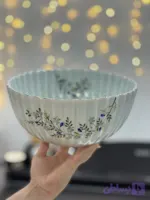 کاسه صدفی پذیرایی طرح شکوفه آبی سرامیک دست ساز قطر ۲۵ با لاستر طلا عیار ۱۱