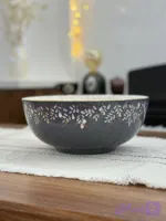 کاسه سرامیکی قطر ۲۵ طوسی رنگ با لاستر طلا