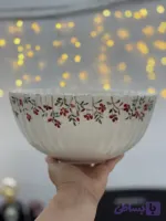 کاسه سرامیکی دست‌ساز طرح شقایق قطر ۲۵ سانتی‌متر، نقاشی شده با دست و مزین به لاستر طلا