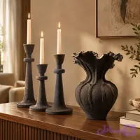 ست ۴ تکه دکوراتیو پلی استر مدل صخره‌ای (شامل گلدان لاله و ۳ عدد جاشمعی مدرن) ارسال رایگان