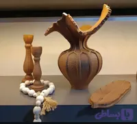 ست ۴ تکه دکوراتیو بوهو مدل صخره‌ای رنگ آجری خاکی (شامل گلدان لاله، جاشمعی جفتی، سینی پر و مهره چوبی)