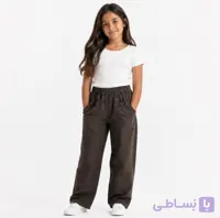 شلوار کتان قهوه اى  دورکش نیم بگ پارچه کاغذی