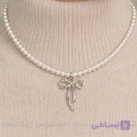 گردنبند مروارید پاپیون استیل رنگ ثابت | ارسال فوری