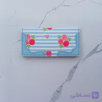کیف پول قابدار راه راه آبی چرم دست دوز