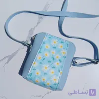 کیف رودوشی بابونه آبی آسمانی چرم دست دوز