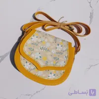 کیف رودوشی کرم گل آبی چرم دست دوز