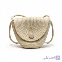 کیف دوشی حصیری کنفی کرمی مدل دکمه‌ای | کد 297