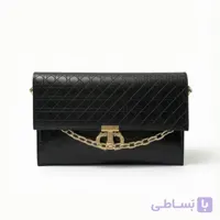 کیف مجلسی زنانه مشکی طرح ورنی با یراق طلایی | کد 1076