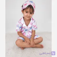 لباس خواب دخترانه آستین کوتاه و شلوارک ست سه تکه
