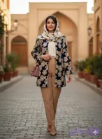 مانتو مخمل گل دار زمینه سرمه ای کد محصول 2195