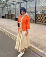 شومیز زنانه ژاکارد نارنجی داری سایزبندی