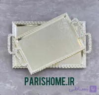 سینی پذیرایی جدید و‌ شیک استیل مستطیل دو تیکه طرح بامبو Zew Home 33501s
