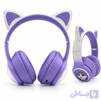 هدفون بلوتوثی طرح گربه مدل AKZ-02 با نور RGB و باتری 400 میلی‌آمپرساعت