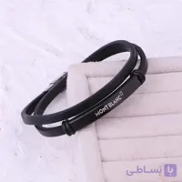 دستبند چرمی دو دور پلاک استیل MONT BLANC
