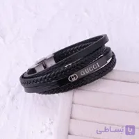 دستبند چرم پلاک دار4 لاین مردانه گوچی GUCCI