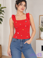 کراپ تاپ سر شانه چین دار گلدوزی