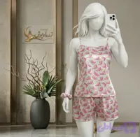 لباس خواب ست زنانه ساتن سه تیکه طرح فلفل