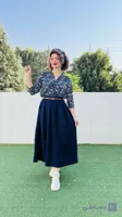 شومیز زنانه آستین بلند گلدار سرمه‌ای /کد ۳۰۱۰