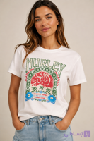 تیشرت زنانه آستین کوتاه کتان مدل  پشت طرح دار برند Hurley (اورجینال) رنگ سفید کد 305002