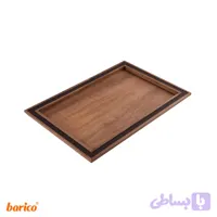 سینی پذیرایی قابی کف چوبی نوار چرم عسلی سایز S طرح old wood باریکو