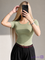 کراپ تیشرت دخترانه سرشانه اشکی کتان کبریتی بهاره کد ۲۵