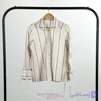 شومیز نخی زنانه مدل راه‌راه با سرآستین گرهی