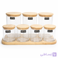 ست بانکه اکرولیک ۷ پارچه سنسه با درب بامبو و استند  چوبی