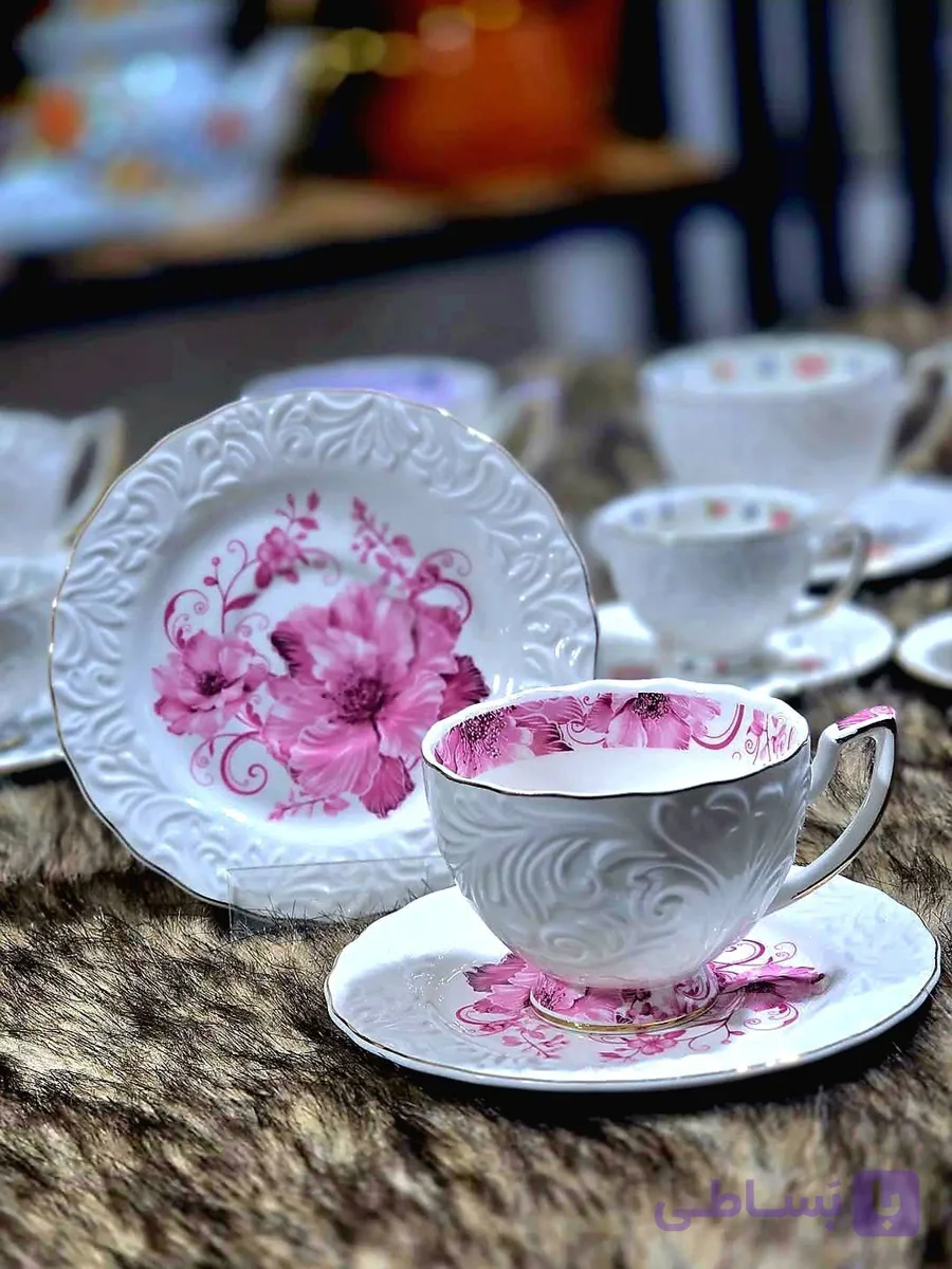 ست چایخوری و قهوه خوری گل برجسته برندsahin🇹🇷ترکیه