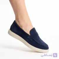 کفش لوفر زنانه چرم سوئد سرمه‌ای کد 86