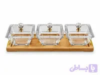 اردو خوردی مربع ۳ خانه پایه چوبی لیمون Limon Square 3-Compartment Appetizer Tray with Wooden Base