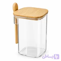 بانکه قاشق دار پیرکس چوب Pyrex and Wood Canister with Spoon