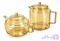 کتری قوری پیرکس ساده عسلی ناتالی Natalie Plain Honey-Colored Pyrex Kettle and Teapot Set