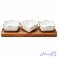 اردو خوری چینی 3 خانه کف چوب 3-Compartment Porcelain Serving Dish with Wooden Base