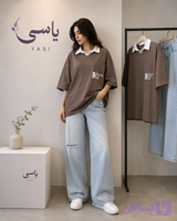 تیشرت باکسی یقه دار نخ پنبه سایز لش و‌بزرگ