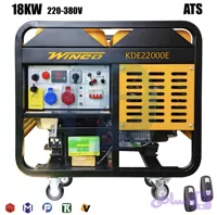 موتور برق گازوئیلی 22 کاوا (18 کیلووات) وینکو مدل KDE22000E دیزل ژنراتور 22 کاوا وینکو مدل KDE22000E ساخت کشور چین میباشد.این مدل از حداکثر توان 18 کیلووات، آمپر 75 تکفاز و 32 امپر سه فاز و ولتاژ 220-380 ولت بهره می برد. همچنین دور موتور ژنراتور 3000 دور در دقیقه می باشد.