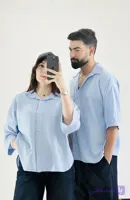 ست پیراهن زنانه و مردانه سایزبندی رنگ آبی پاستیلی