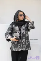 کت ژاکارد زنانه مشکی طرح نقره ای
