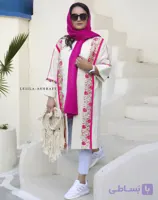 مانتو بلند زنانه دخترانه لینن با خرجکار لینن سوزن دوزی مغزی دوزی شده و یراق دار