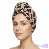حوله کلاه پیچ مخمل چاپی طرح پلنگی