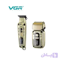 ماشین اصلاح موی سر و صورت وی جی ار مدل V-641 با تیغه استیل ضد زنگ و پیشرفته، نحوه اصلاح فویلی، قابلیت اصلاح با شماره صفر، تنظیم سرعت، نمایش وضعیت باتری، طراحی ارگونومیک، منبع انرژی برق و باتری مجموعه 2 عددی