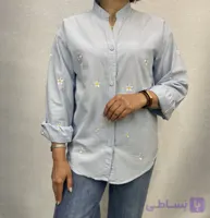 شومیز دخترانه لنین شسته شده با گلدوزی بابونه