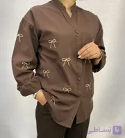 شومیز دخترانه لینن پنبه با گلدوزی پاپیون